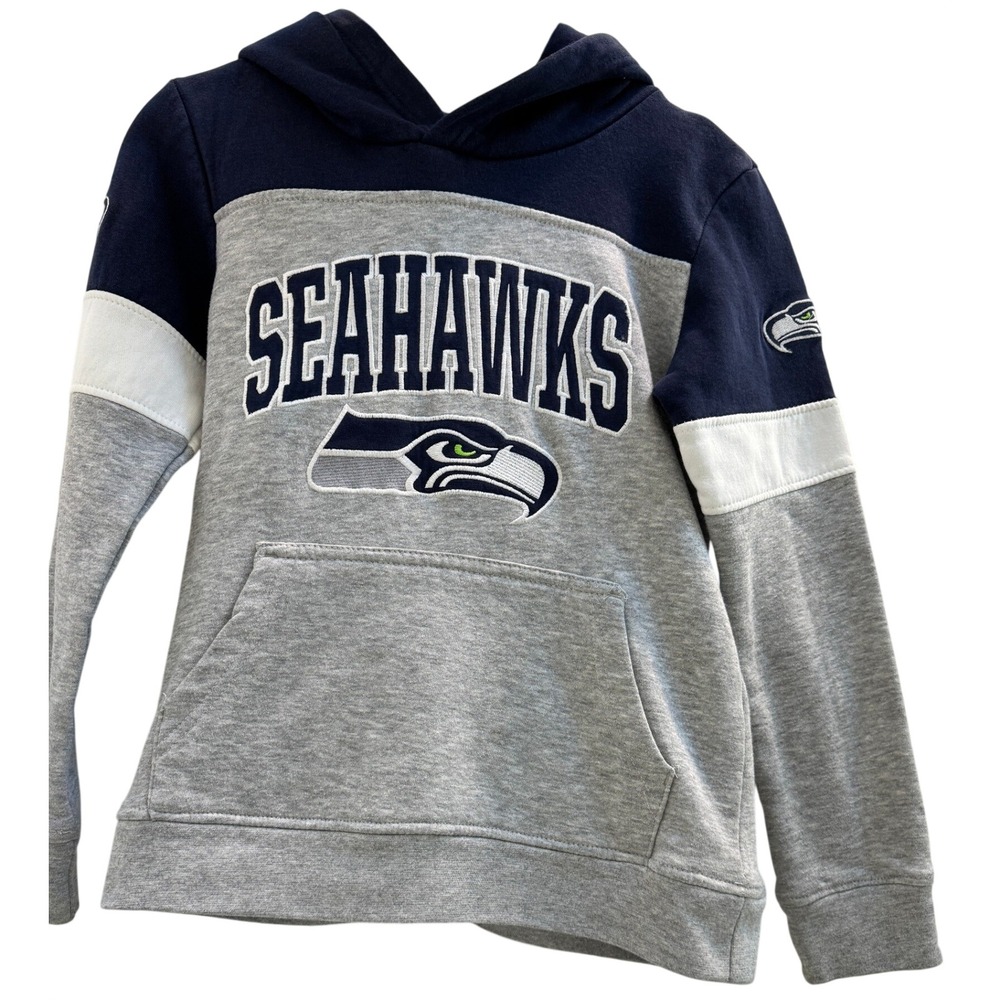 NFL Team Apparel Hoodie Youth Small 8 Gray Navy Seattle Seahawks Colorblock